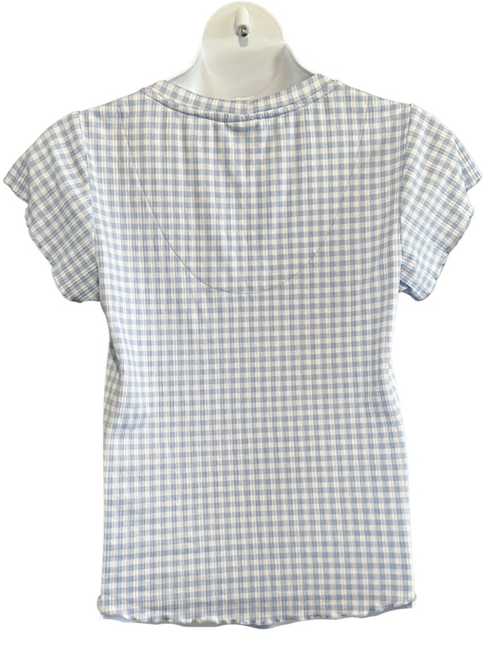 Laura Ashley Women’s XL Light Blue & White Gingham Scoop Neck Short Sleeve Top - Picture 5 of 9